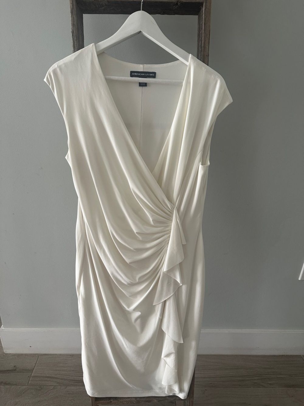 American Living Ivory Draped Wrap Midi Dress